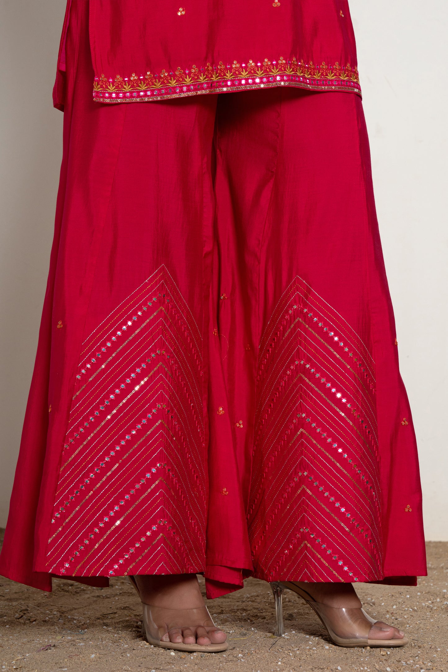 Rose Red Vibrant Luxe Sharara Suit