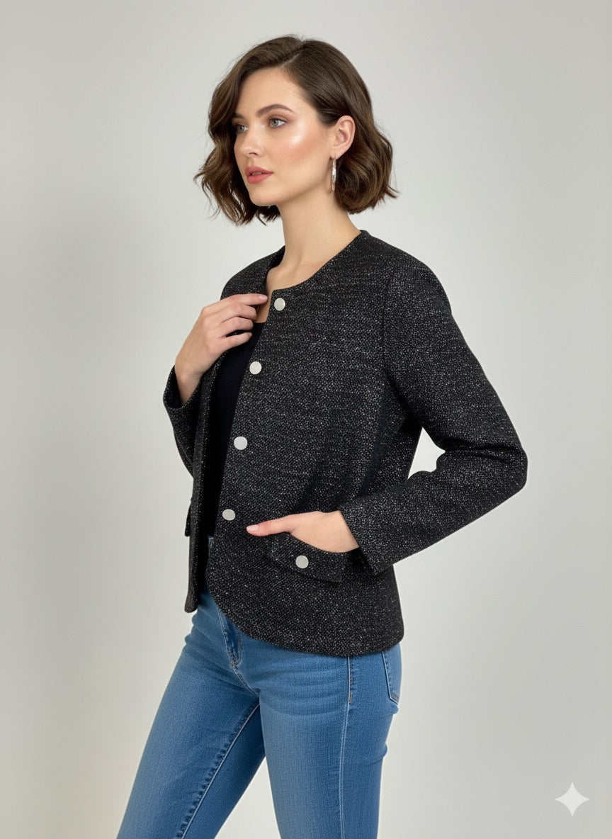 Black Tweed Glitter Short Coat