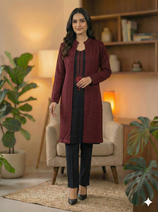 Crimson Bloom Woolen Layered Co-ord Set