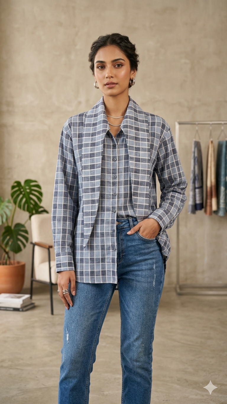 The Drape-Collar Plaid Shirt