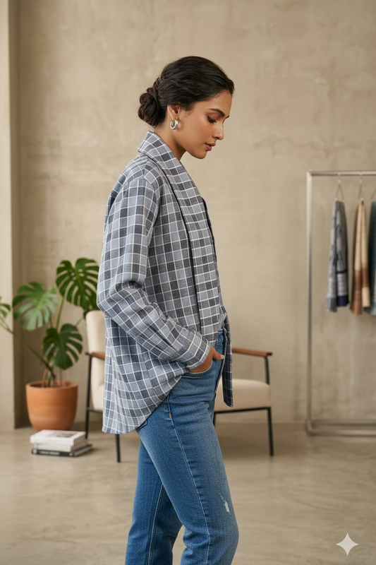 The Drape-Collar Plaid Shirt