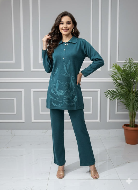 Teal Lotus Knit Tunic Set