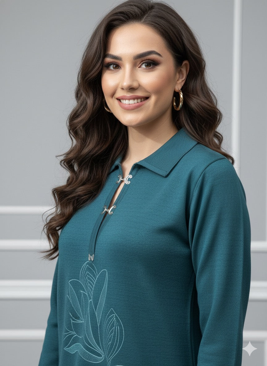 Teal Lotus Knit Tunic Set