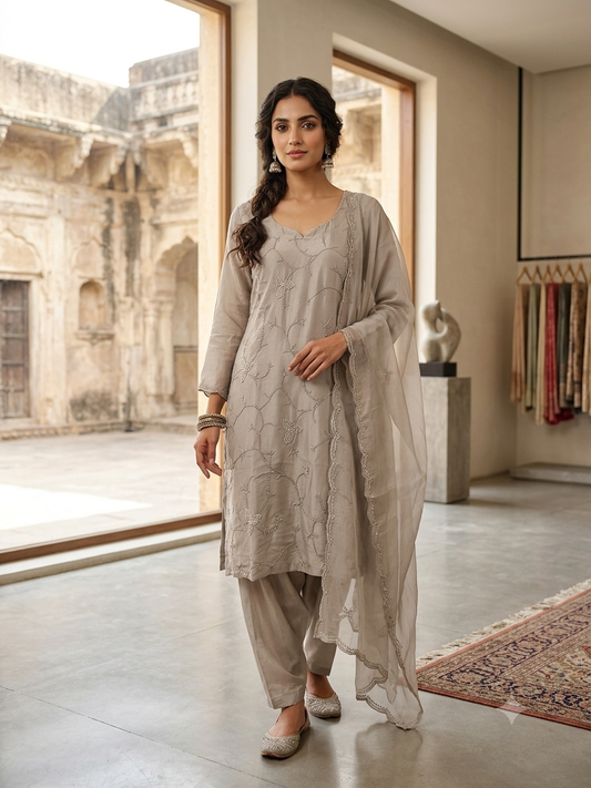 Pearl-Work Farsi Crape Set
