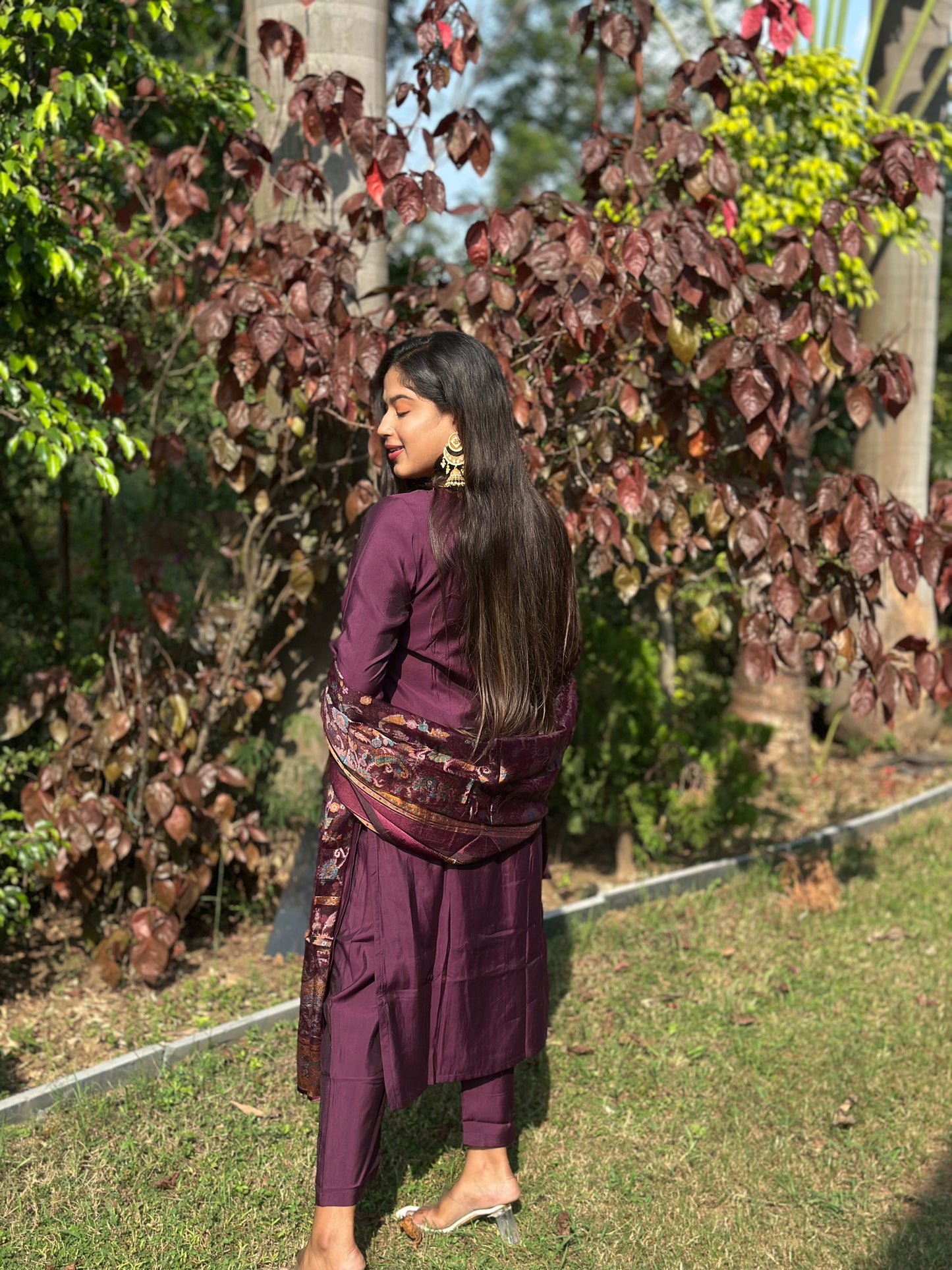 Wine Imperial Embroidered Suit Set