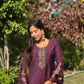 Wine Imperial Embroidered Suit Set