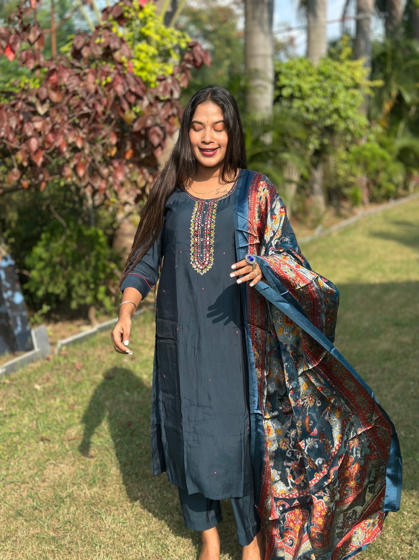 Indigo Imperial Embroidered Suit Set