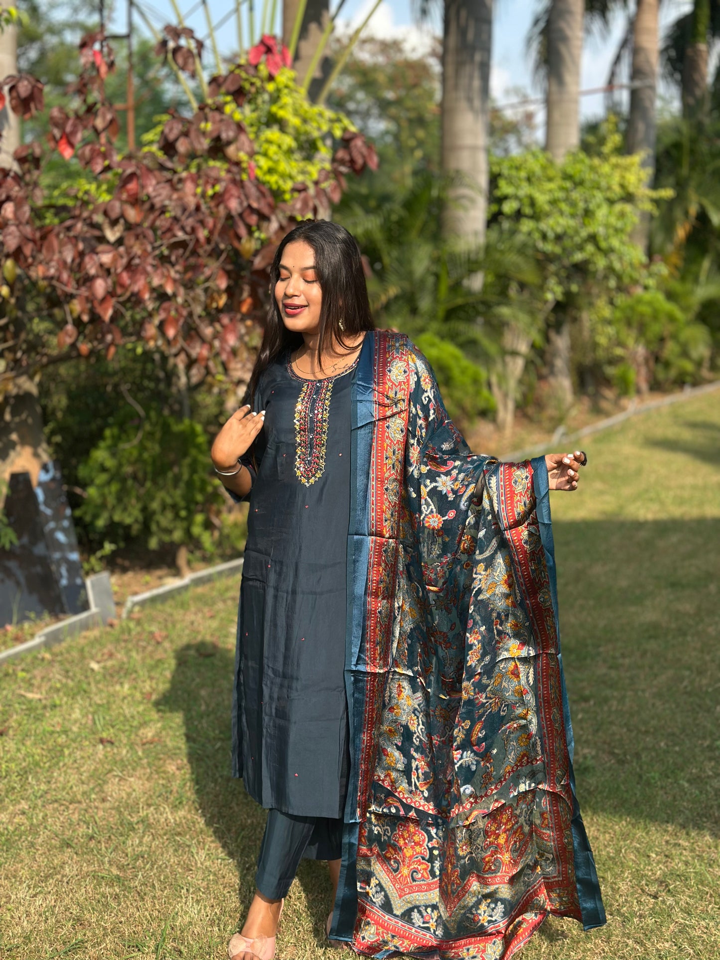 Indigo Imperial Embroidered Suit Set