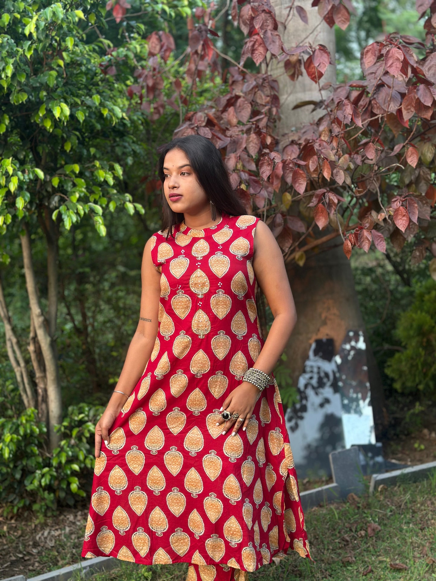 Red Elegant Ikat Print Co-ord Set