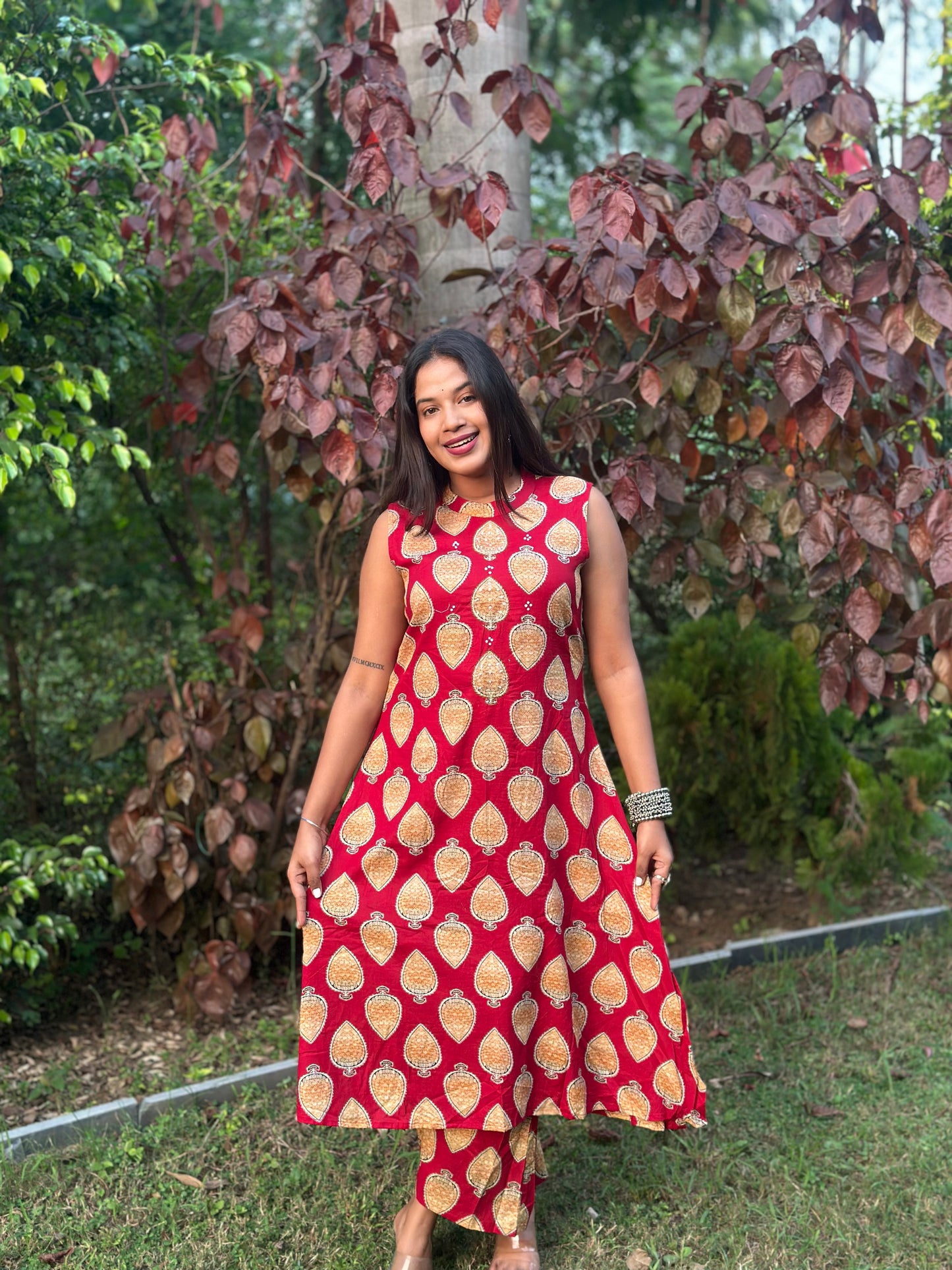 Red Elegant Ikat Print Co-ord Set