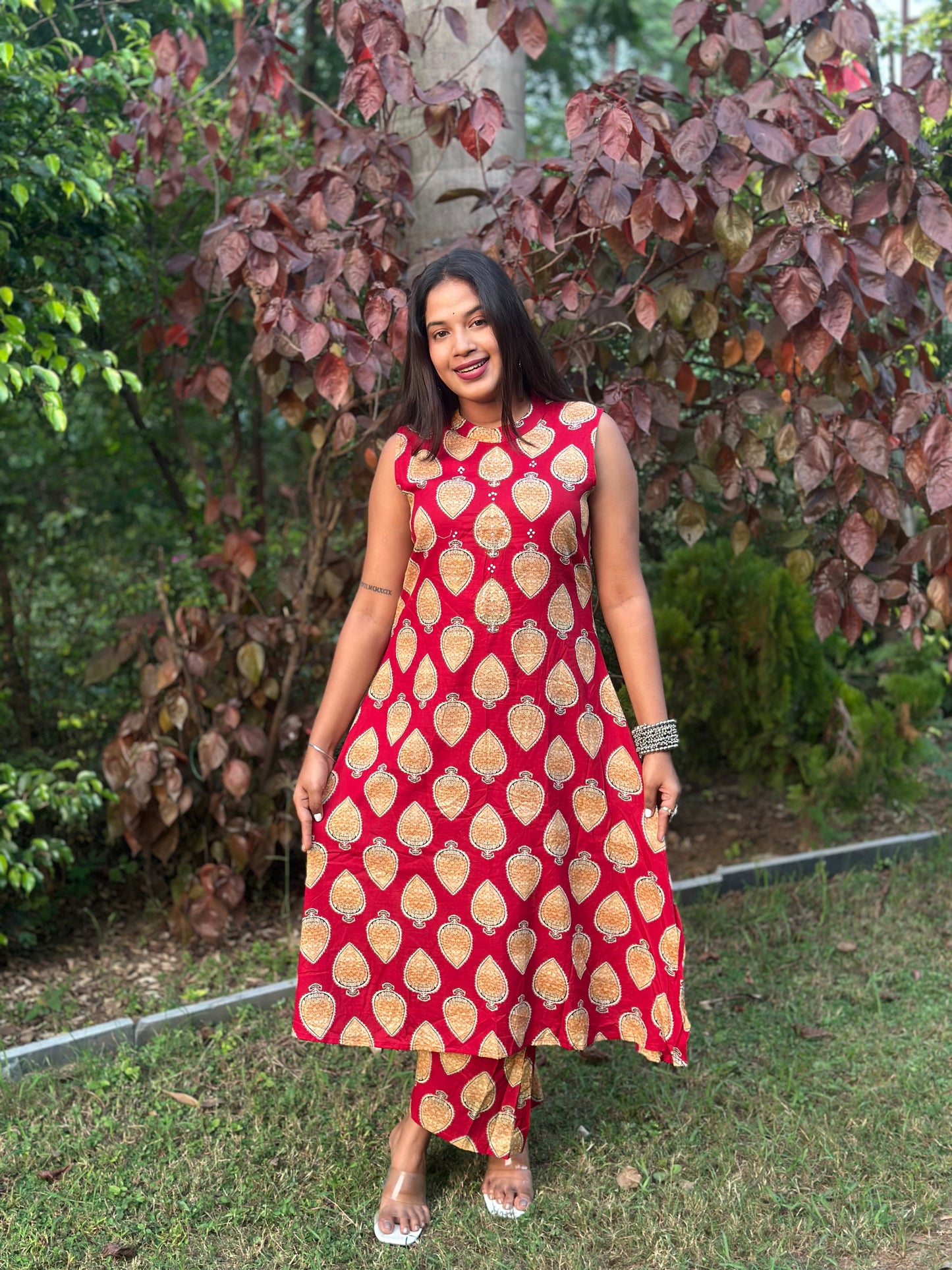 Red Elegant Ikat Print Co-ord Set