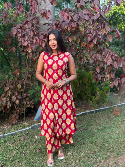 Red Elegant Ikat Print Co-ord Set