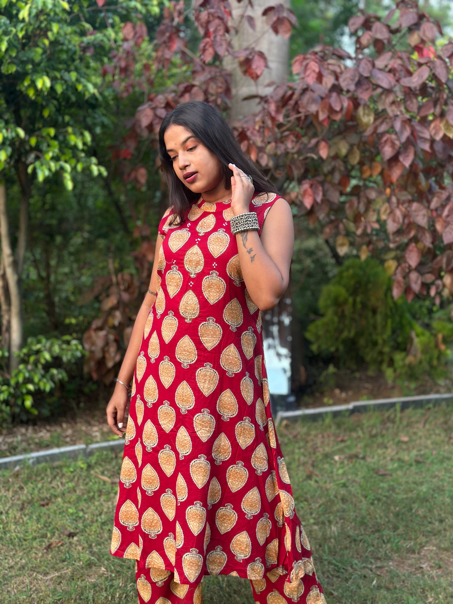 Red Elegant Ikat Print Co-ord Set