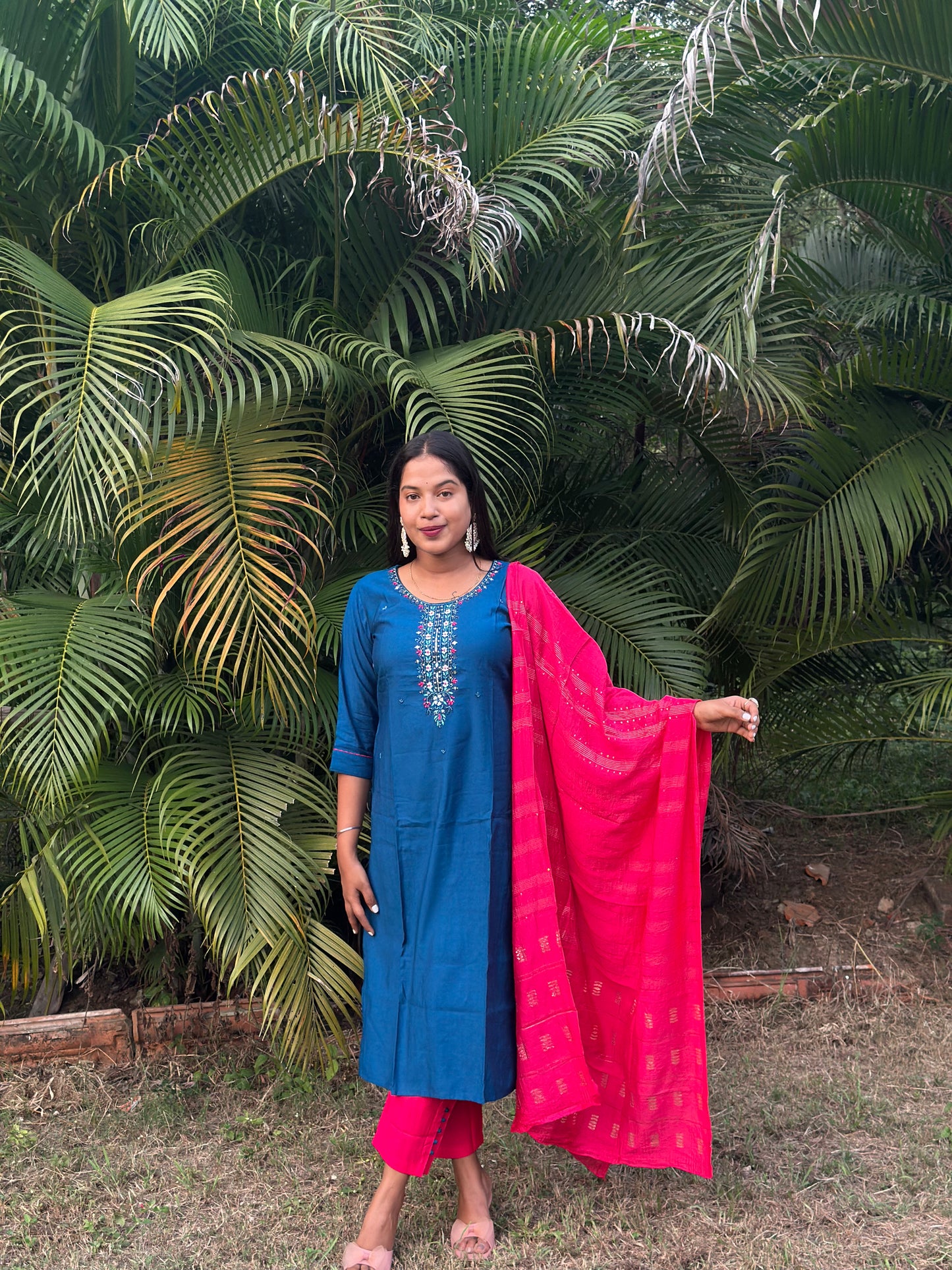 Blue Regal Contrast Kurta Set