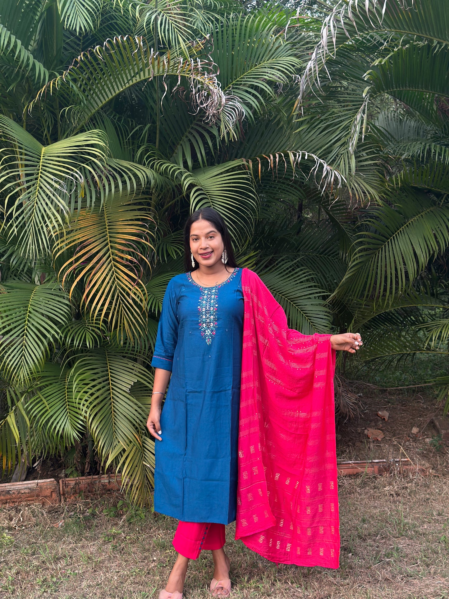 Blue Regal Contrast Kurta Set