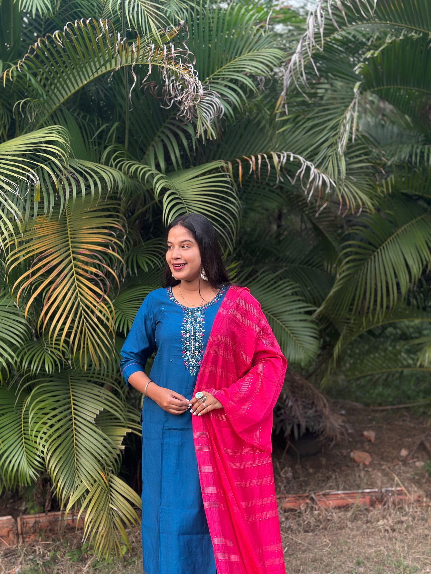 Blue Regal Contrast Kurta Set