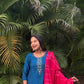 Blue Regal Contrast Kurta Set