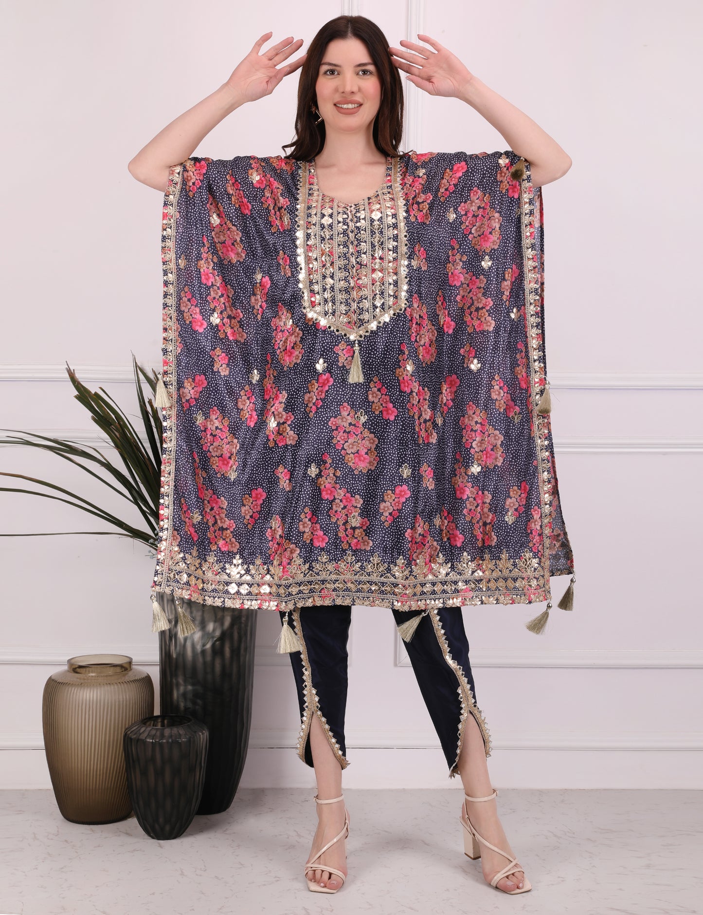 Indigo Ornate Bloom Kaftan Set