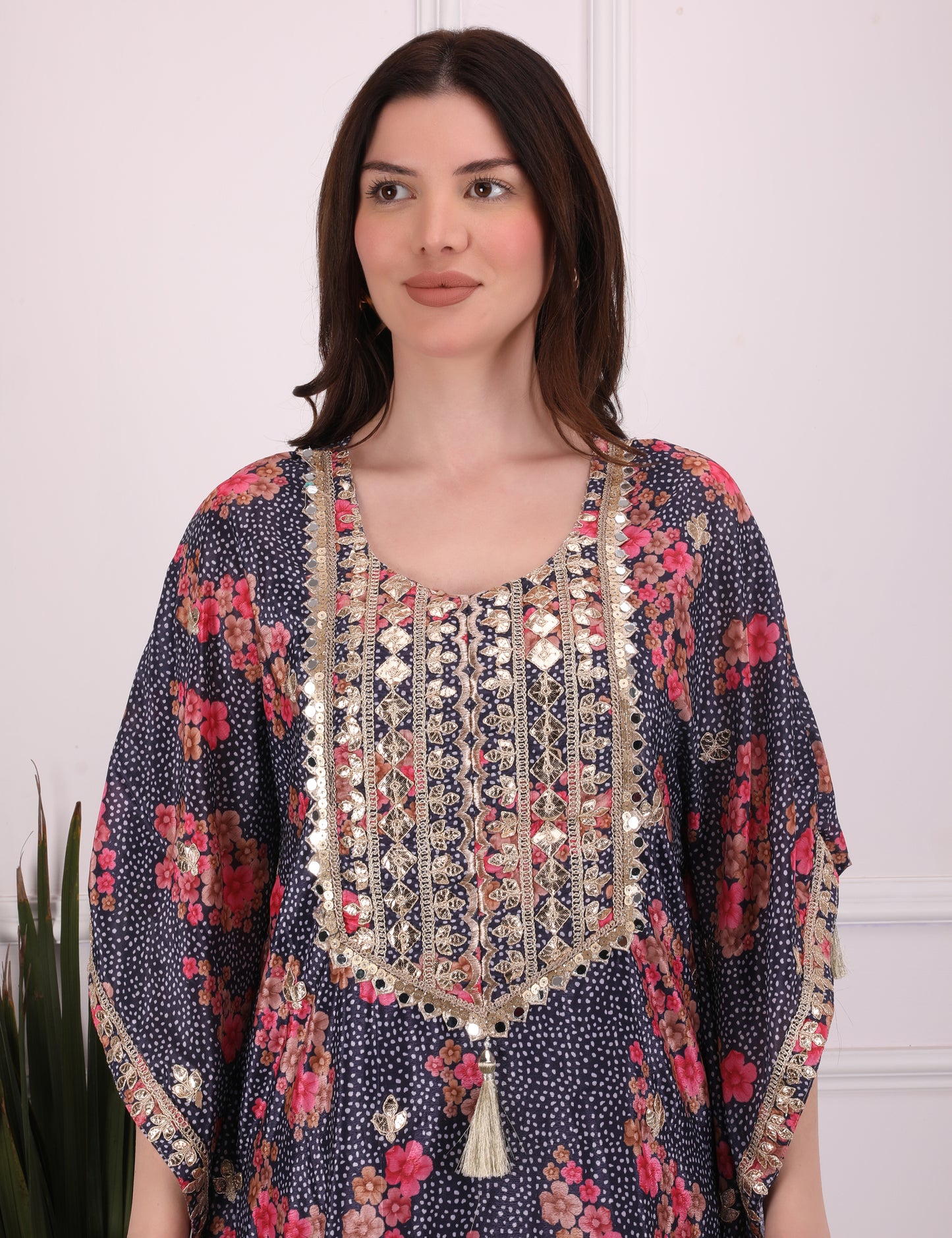 Indigo Ornate Bloom Kaftan Set