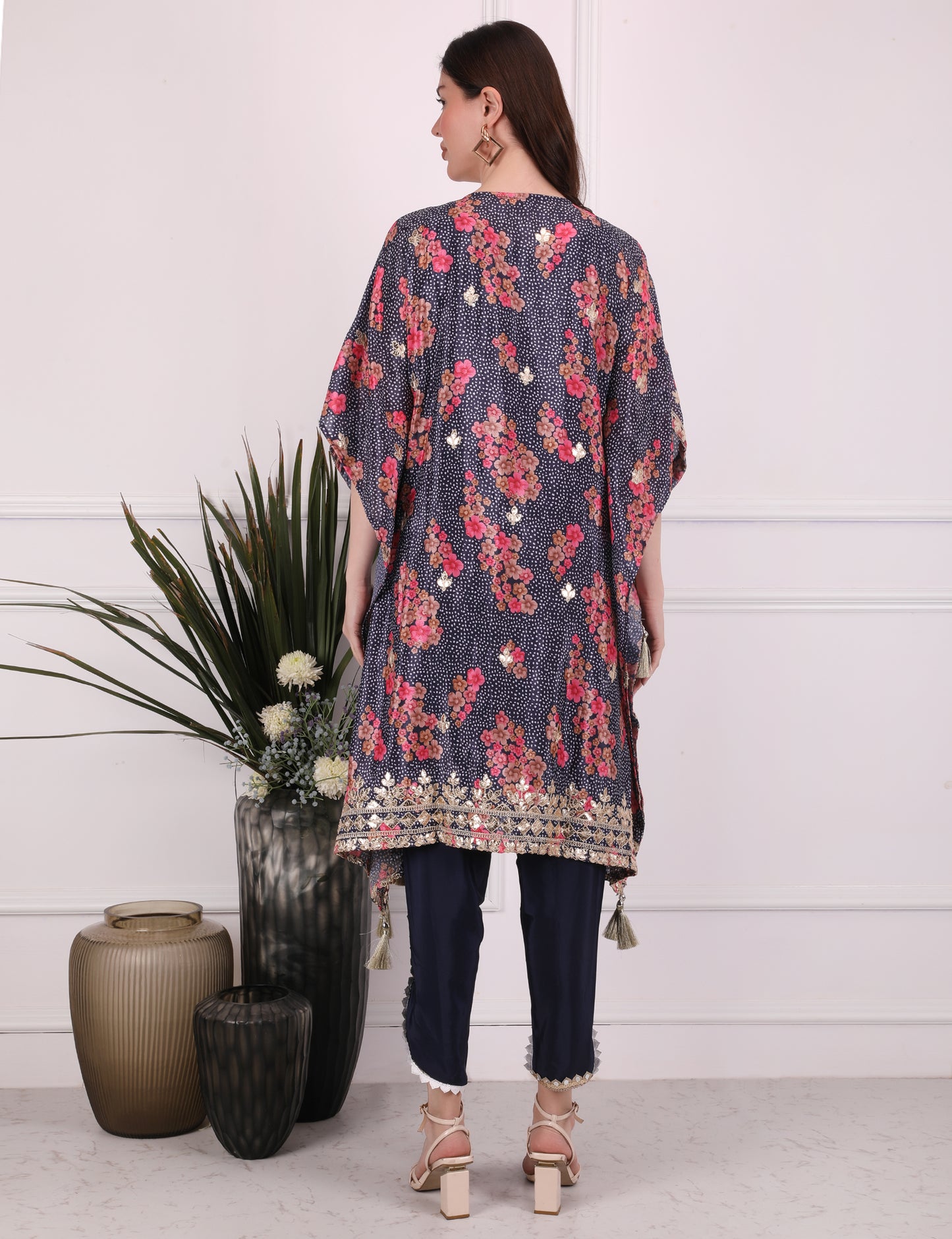 Indigo Ornate Bloom Kaftan Set