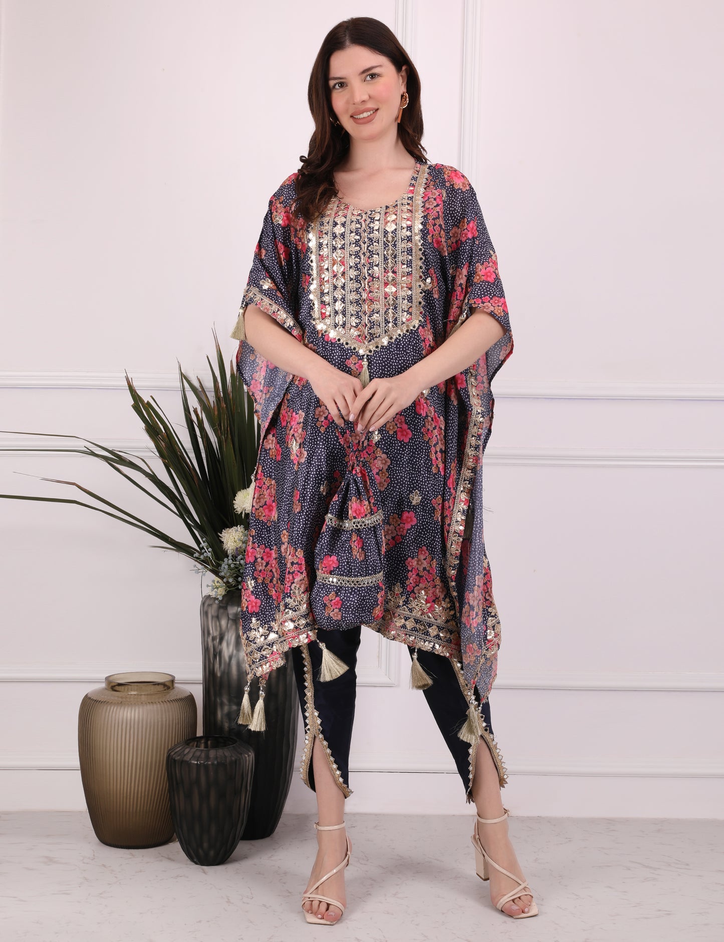 Indigo Ornate Bloom Kaftan Set