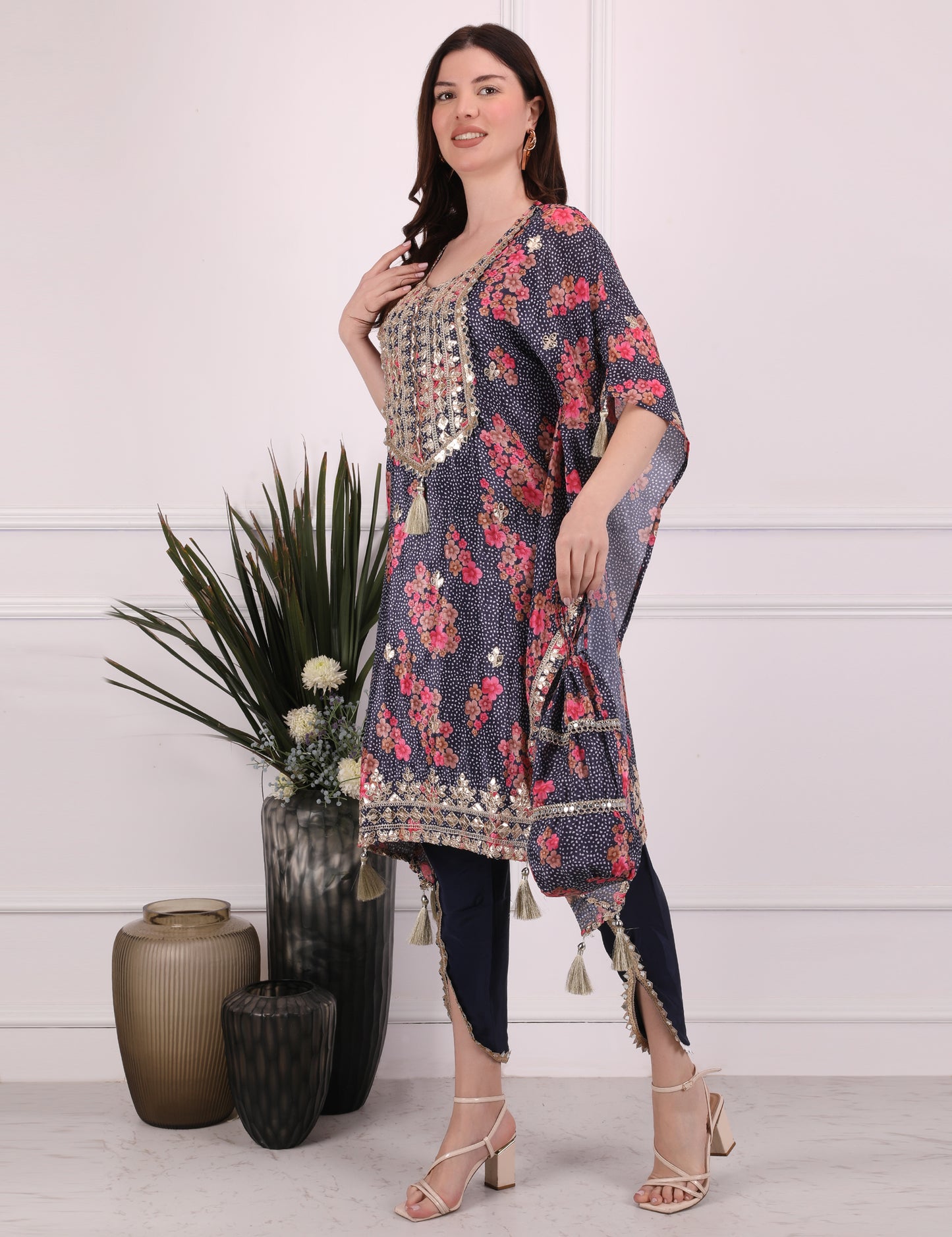 Indigo Ornate Bloom Kaftan Set