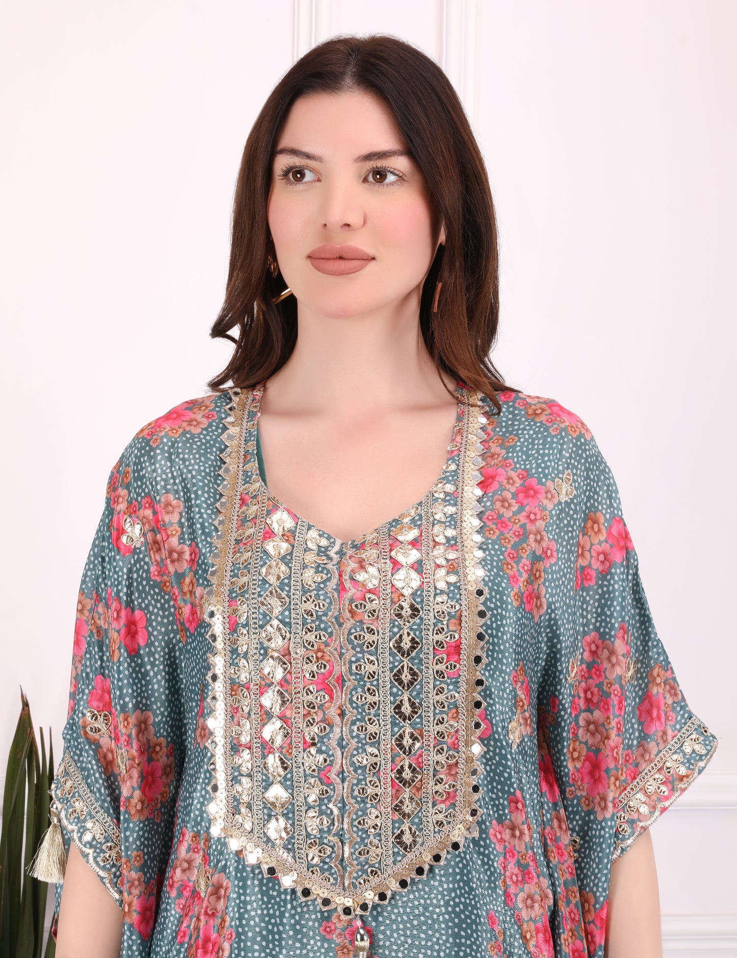 Sky Blue Ornate Bloom Kaftan Set