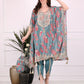 Sky Blue Ornate Bloom Kaftan Set