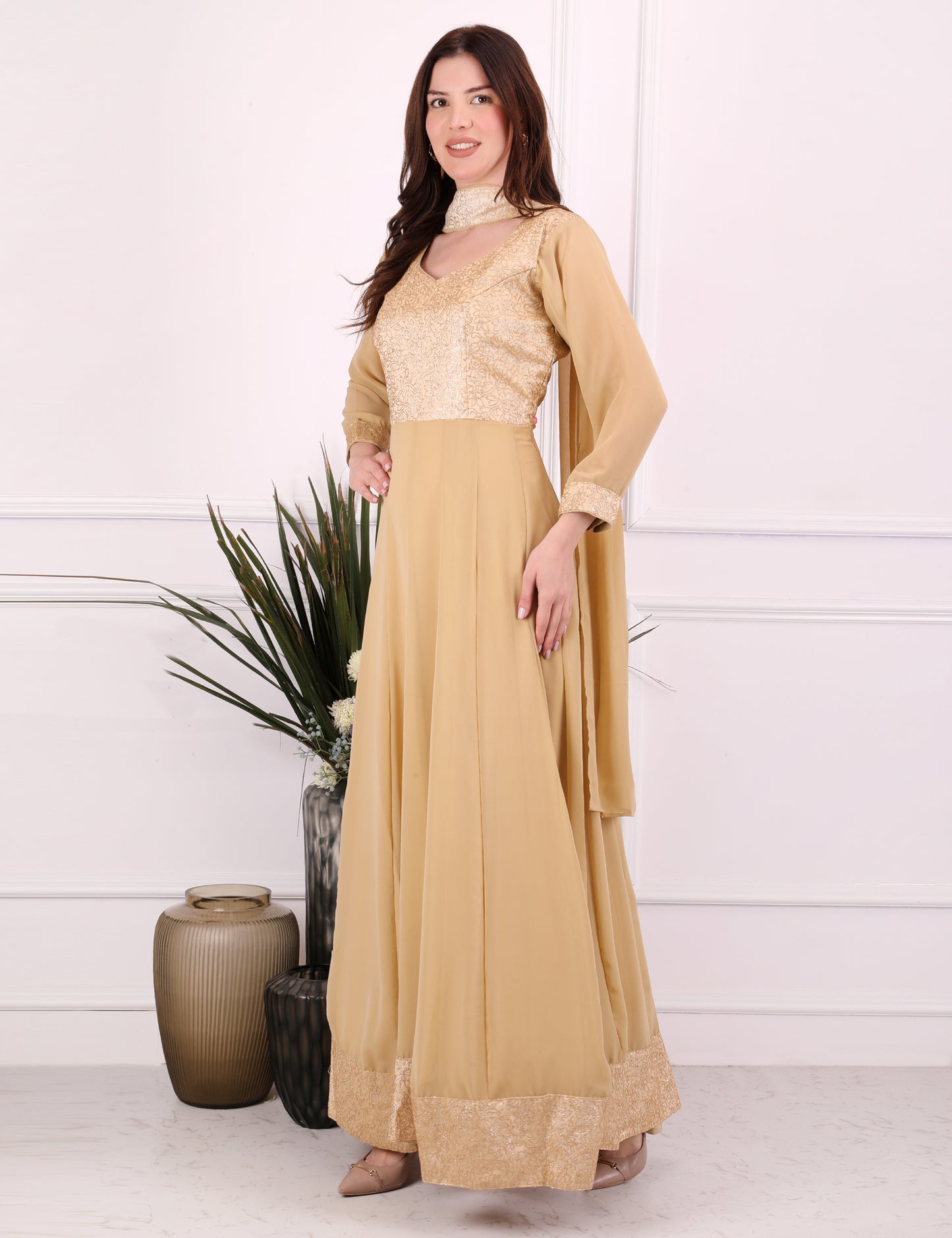 Golden Grace Georgette Anarkali