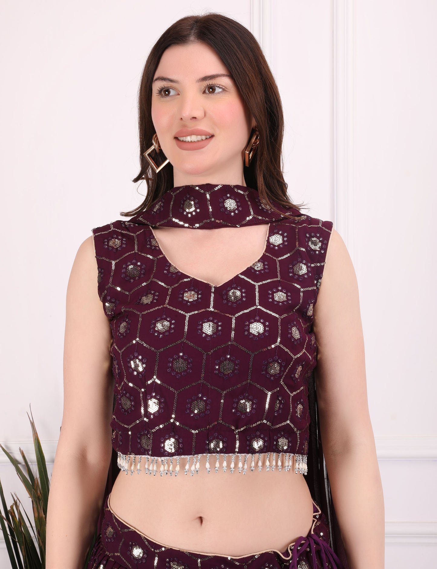 Wine Mystic Sequence Lehenga