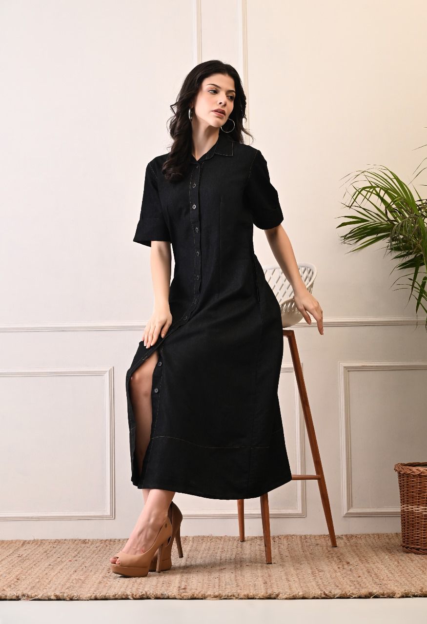 Noir Luxe Black Denim Dress